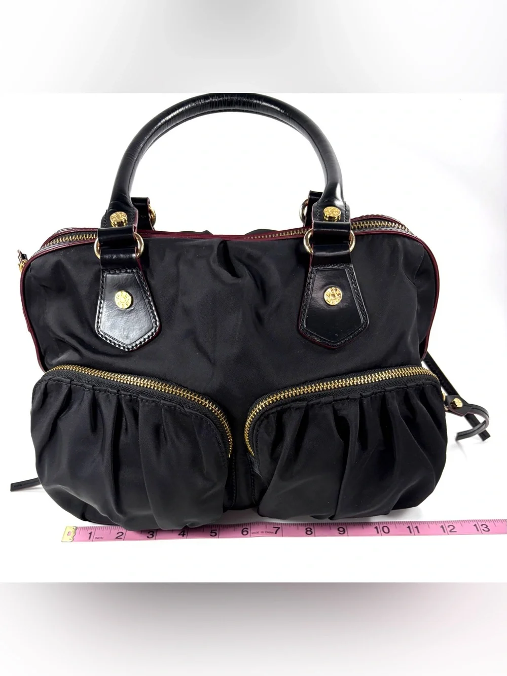 MZ Wallace Bedford Satchel Black Bedford Nylon Patent Leather Trim Gold Hardware - Picture 12 of 16